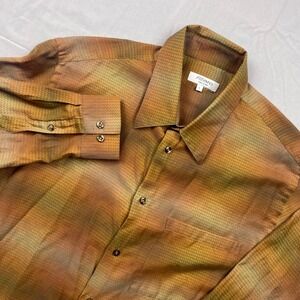Allora Made in Italy Shirt Mens Large Ombre Earth Tone Button Down Orange Brown
